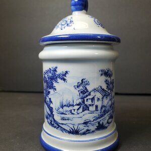 Vintage Otco Italy Mini Blue & White Ceramic Apothecary Jar